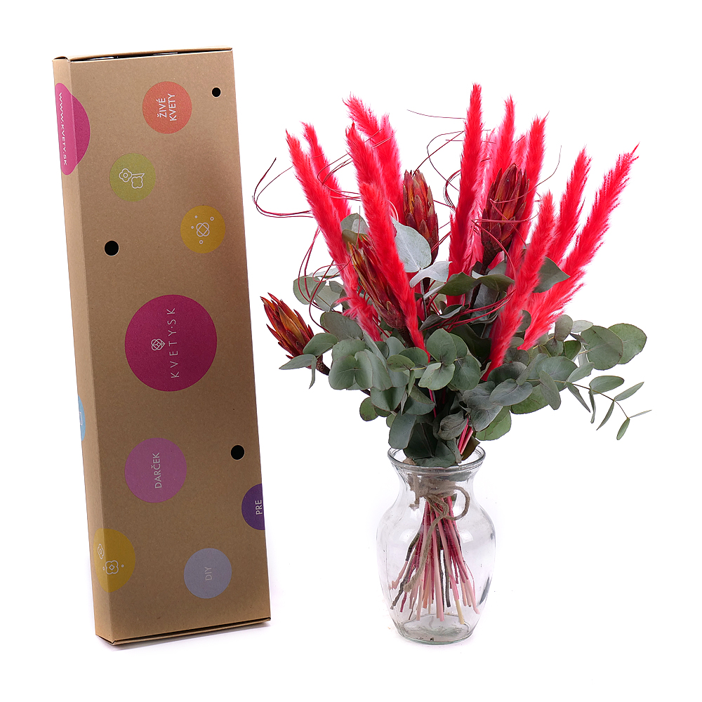 DIY kytica - Irigo protea a červená cortaderia do vázy