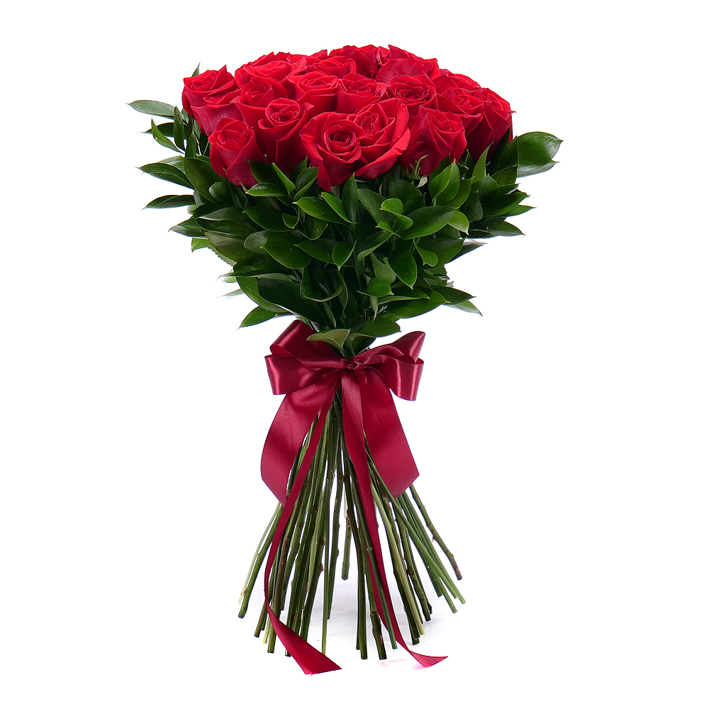 Amore červené ruže s dekoračnou zeleňou