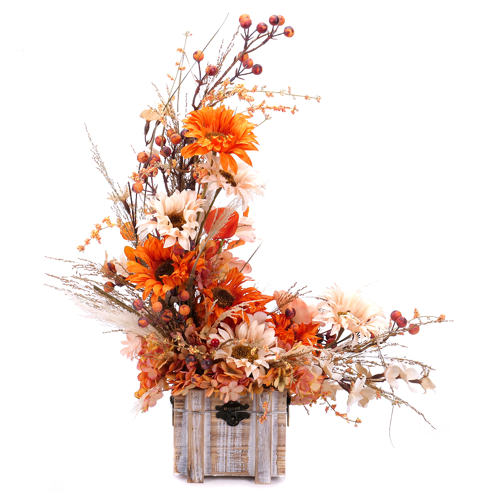 Irigo drevený box slnečnice, hortenzia a prírodné doplnky