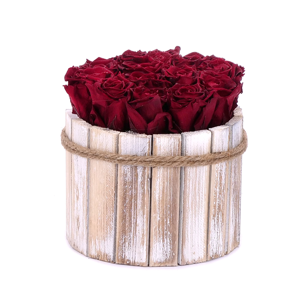 In eterno drevený box ruže Monalisa Burgundy
